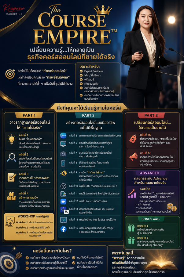 The Course Empire - เปลี่ยนความรู้ให้กลายเป็นธุรกิจคอร์สออนไลน์ที่ขายได้จริง